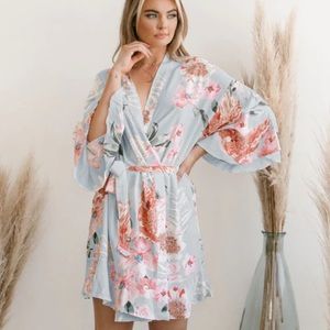 NWT Birdy Grey Floral Print Robe in Dusty Blue - size XL/XXL
